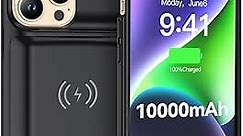 NEWDERY 10000mAh Battery Case for iPhone 14/14 Pro/13/13 Pro, Wireless Charging & Wired Earphone & Sync-Data Supported, Portable Extended Charger Case for iPhone 14/13 Pro, 6.1 inch Black