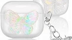 JoySolar Clear Butterfly Girls Case for AirPod 3 (2021) Aesthetic Cute Glitter TPU Cases Women Girly for AirPods 3rd Generation Cover Pretty Design Bling Shiny Stylish with Keychain for Air Pods 3