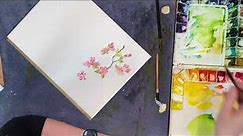 Watercolor & Ink Pen painting tutorial of Apple Blossoms