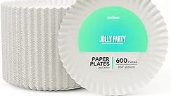 JOLLY PARTY 8.5 inch Paper Plates Uncoated,600 Count Everyday Disposable Plates, Light Weight Paper Plates White, Round Dinner Paper Plates, Large Paper Plates Lunch, for Home and Office