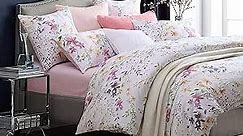 Brandream Floral Bedding Set King Size Duvet Cover Set 100% Soft & Luxurious Egyptian Cotton 800 Thread-Count 3 Piece Blossom Flower Print -White Pink Purple