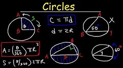 Circles In Geometry, Basic Introduction - Circumference, Area, Arc Length, Inscribed Angles & Chords