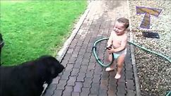 smiješne bebe i životinje Kupanje zajedno slatka beba