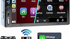 Double Din Car Stereo with Wireless Carplay,Wireless Android Auto,7 inch Touch Screen Radio with Backup Camera,Bluetooth Car Audio Receiver,Mirror Link,SWC,FM/USB/AUX/Subwoofer