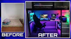 DIY LOFT BED W/ GAMING AREA |Small Room Makeover Ultimate Gaming Room Setup w/ LED expert Lighting