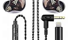 Audiovance Vibes 201ML Wired Earbuds in Ear Headphones with Mic, Lightning to 3.5mm Adapter for iPhone, Braided Cord, Noise Isolating Bass Driven Earphones, Carry Case, Ear Buds Tips (Clear Brown)