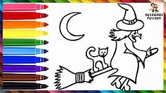 Como Desenhar Uma Bruxa 🧙‍♀️ Desenhar E Colorir Uma Bruxa Arco íris 🧹🌈 Desenhos Para Crianças