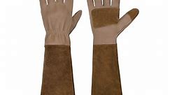 HANDLANDY Pruning Gloves Long for Men & Women, Pigskin Leather Rose Gardening Gloves, Small, Brown