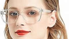 AEZUNI Designer Reading Glasses for Women Oversized Square Eyeglasses Large Ladies Readers with Bling Frames 1.0 1.25 1.5 1.75 2.0 2.25 2.5 2.75 3.0 3.5 4.0 5.0 6.0 (Clear,3.50)