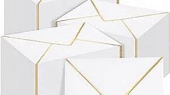 400 Pcs White Wedding Envelope 5x7 Bulk for Invitation V Flap A7 White and Gold Invitation Envelope Resealable Gift Card Envelope Blank Craft Envelope for Wedding Birthday Greeting Card Photo Mailing