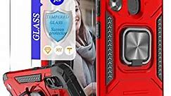YmhxcY Galaxy A20E Case, A10E case，Samsung A10E Case with Tempered Glass Screen Protector [2 Pack], Armor Grade Case with Rotating Holder Kickstand Non-Slip Hybrid Rugged Case for Galaxy A20E-KJ Red