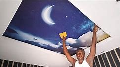 How to paste 3D night sky ceiling mural wallpaper design for living room