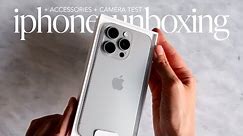 iPhone 15 Pro Unboxing ASMR ☁️✨ | setup + accessories + camera test | aesthetic | natural titanium