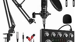 Podcast Equipment Bundle,Audio Interface with DJ Mixer and Studio Broadcast Microphone, Perfect for Recording,Live Streaming,Gaming,Compatible with PC,Smartphone,Play Station