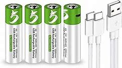 Lankoo USB AA Lithium ion Rechargeable Battery, High Capacity 1.5V 2600mWh Rechargeable AA Battery, 1.5 H Fast Charge, 1200 Cycle with Type C Port Cable, Constant Output,4-Pack