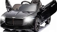 Licensed Bentley Toddler Electric Car by TOBBI, Ride On Car for Kids 3-8, Battery Powered Kid Cars W/Remote Control, 2 Speeds, Spring Suspension, LED Lights, Horn, MP3, Bluetooth, USB Port(Black)