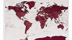 Push Pin Travel Map - Detailed World Map with Pins - Canvas Pinboard Map to Hang & Pin - Mark Places You've Been - Options to Personalize (Large (47,2x31,5 in / 120x80 cm), Burgundy)