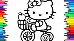 Hello Kitty with her bike | drawing and coloring for kids and toddlers | hello kitty drawing