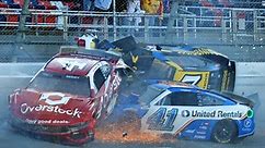 NASCAR driver Corey LaJoie’s car crossed the Talladega finish line on its side and flipped after a huge wreck