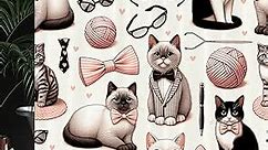 Ambesonne Cat Shower Curtain, Pattern of Funny Nerd Kitties with Glasses and Bowties Pastel Illustration, Cloth Fabric Bathroom Decor Set with Hooks, 69" W x 70" L, Pale Pink Dark Taupe