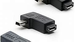 Mini USB to Micro USB Adapter, USB 2.0 Adapter Plug, 90 Degree Left and Right Angle Mini USB Male to Micro USB Female Connector Adapter 3-Pack