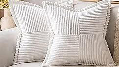 MIULEE Corduroy Pillow Covers with Splicing Set of 2 Super Soft Couch Pillow Covers Broadside Striped Decorative Textured Throw Pillows for Cushion Bed Livingroom 18x18 inch, White