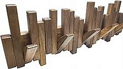 DESAINOPH® Wooden Coat Rack Wall Mounted Sticks Multi Rack Solid Handmade Natural Walnut Wood Artwork with 5 Flip-Down Unique Modern Hooks for Coats Bag Hat Umbrella