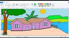 How to draw a beautiful scenery||Computer Drawing||MS paint drawing