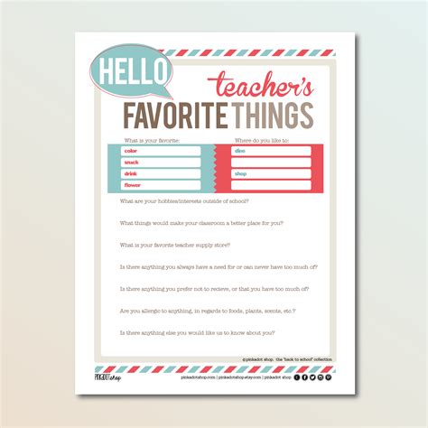 Teacher Favorite Things Printable Free Having A Teacher’s List Of