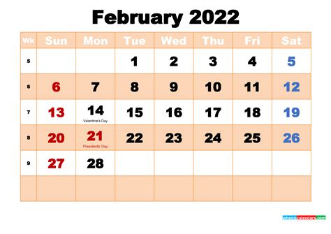 printable february  calendar  holidays