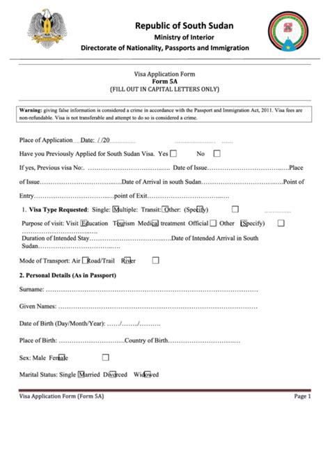 form 5a visa application form printable pdf download