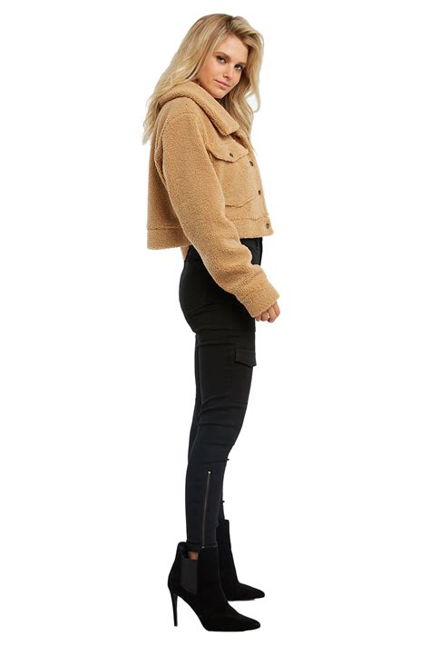 crop sherpa jacket in tan bardot