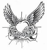 Heart Rose Printable Coloring Drawing Roses Valentine Pages Wings Valentines Tattoo Hearts Angel Designs Drawings Wing Cool Sheets sketch template