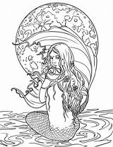 Coloring Mermaid Pages Fantasy Mermaids Line sketch template