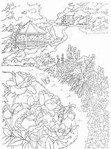 Coloring Pages Country Scenes Adults Color Garden Gazebo Beautiful Book Printable Adult Colouring Books Dover Scenery Publications Dreamy Drawing Sheets sketch template