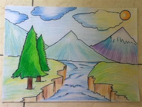 easy landscape drawing  beginners  getdrawings