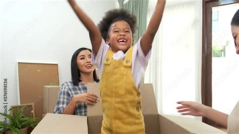 Happy Asian Women Lgbt Lesbian Couple Holding Boxes Entering New Modern