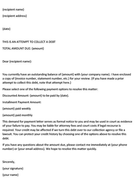 demand letter  payment sample word template