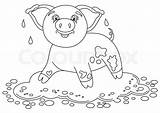 Piggy Puddle Grappige Standing Dirt Vulklei Varken Glimlachen Leugens Illustratie Colourbox Stellung Lustige Boekpagina Kleurende sketch template