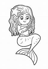 Mermaid Coloring Pages Little Girls Activities Easy Cute Printable Kids Pretty sketch template