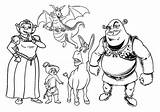 Shrek Coloring Characters Movie Color sketch template