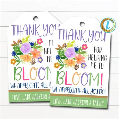 floral appreciation gift tags    helping  bloom etsy