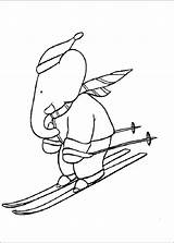 Babar Ski Badou Coloring4free Coloriages Coloringpages7 Lift Avventure Skiing Roi sketch template