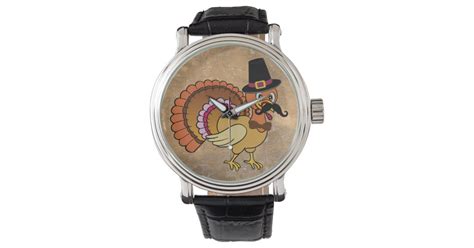 thanksgiving mustache turkey wrist watch zazzle