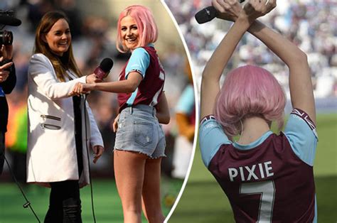 sexy pixie lott flashes bum during west ham half time performance