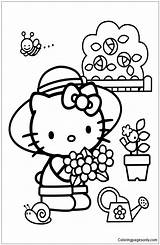 Kitty Hello Pages Coloring Flowers Color Drawing Colouring Picking Castle Cliparts Gardening Sand Sheets Kids Mickey Online Choose Board sketch template