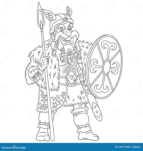 coloring page  ancient viking warrior stock vector illustration