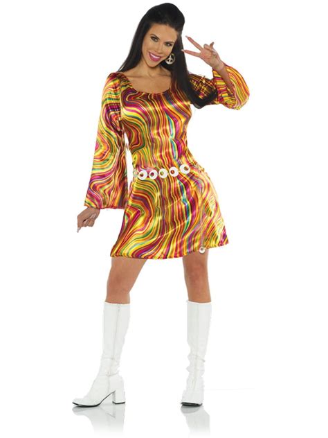 Women S 70s Ace Disco Diva Rainbow Swirls Mini Dress Costume