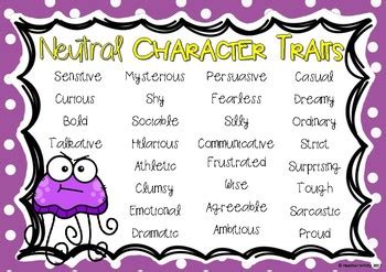 character traits anchor charts positive negative neutral tpt
