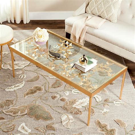 Safavieh Rosalia Glass Antique Gold Butterfly Coffee Table Fox2589a